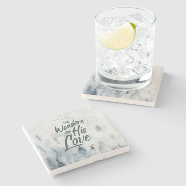 Christmas Religious Wonders of His Love Blessings Stone Coaster (Side)