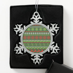 Christmas Repeating Pattern Snowflake Pewter Christmas Ornament