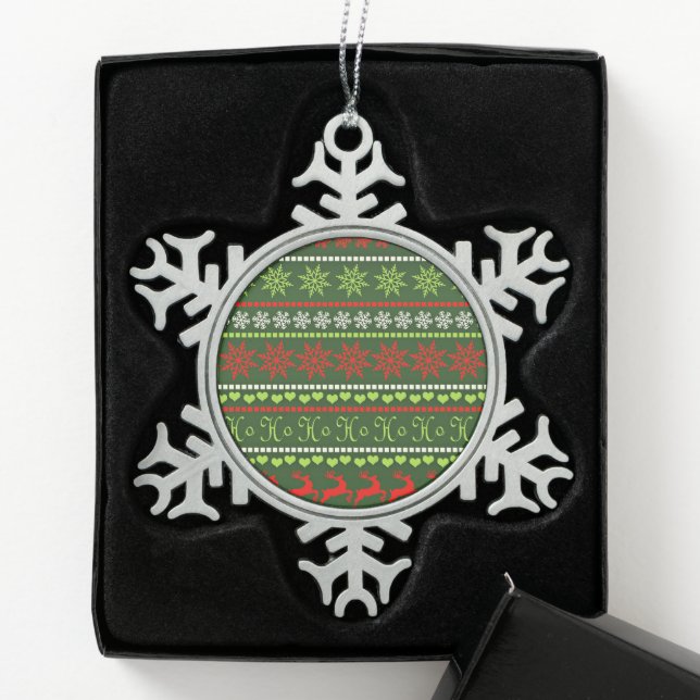 Christmas Repeating Pattern Snowflake Pewter Christmas Ornament (Box)