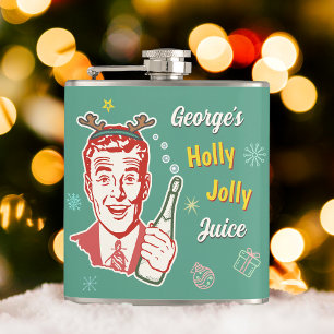Christmas Retro 50s Holly Jolly Juice Funny Custom Hip Flask