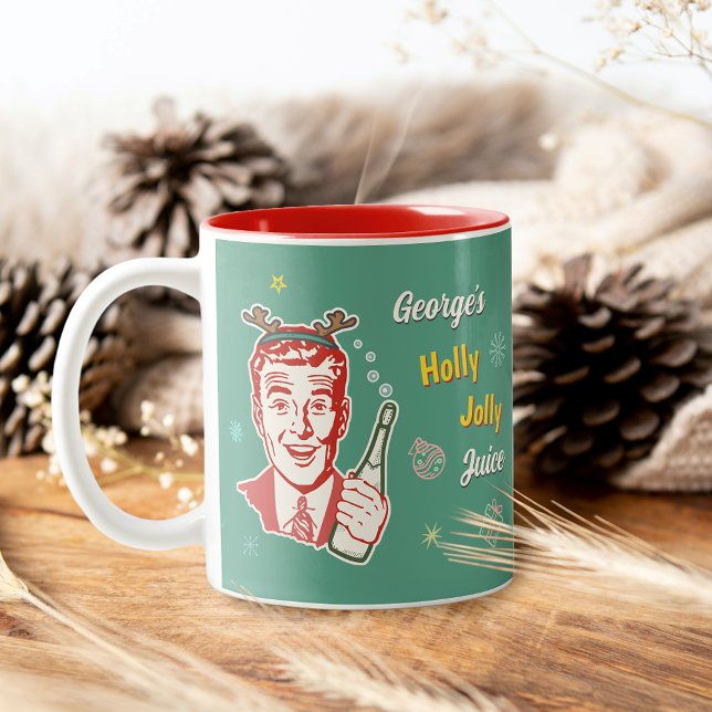 Christmas Retro 50s Holly Jolly Juice Funny Custom Two-Tone Coffee Mug (Creator Uploaded)