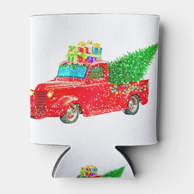 Christmas Retro Car Holiday Can Cooler (Front)