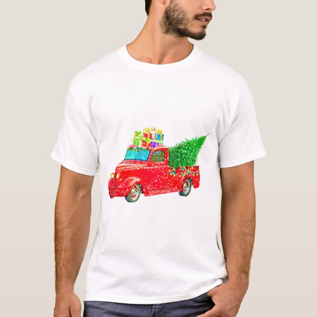 Christmas Retro Car Holiday T-Shirt (Front)