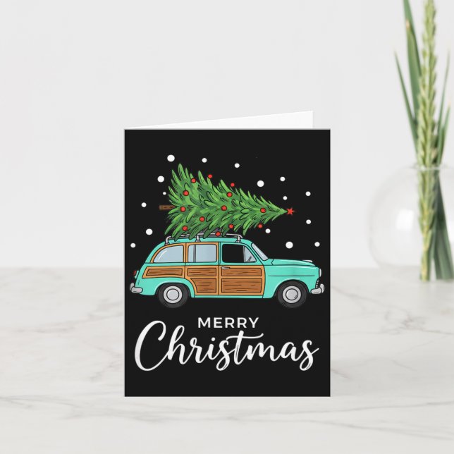 Christmas Retro Car With Christmas Tree - Merry Me Card (Front)
