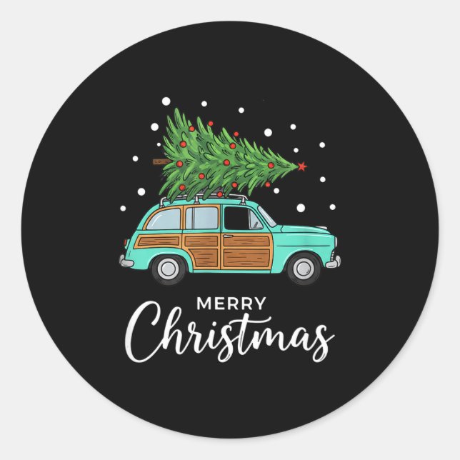 Christmas Retro Car With Christmas Tree - Merry Me Classic Round Sticker (Front)