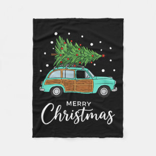 Christmas Retro Car With Christmas Tree - Merry Me Fleece Blanket