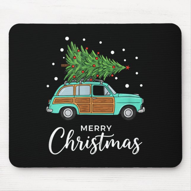 Christmas Retro Car With Christmas Tree - Merry Me Mouse Mat (Front)