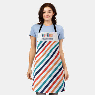 Christmas Retro Colorful Stripes Merry & Bright Apron
