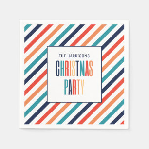 Christmas Retro Colourful Stripes Merry & Bright Napkin