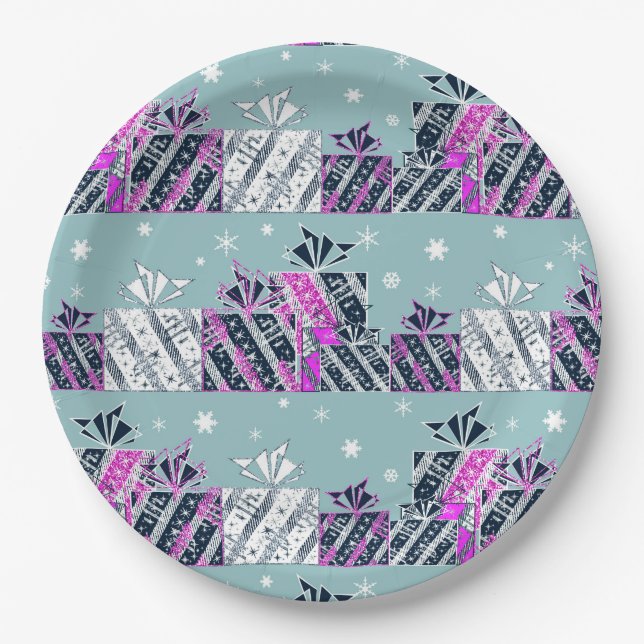 Christmas retro gift colourful paper plate (Front)