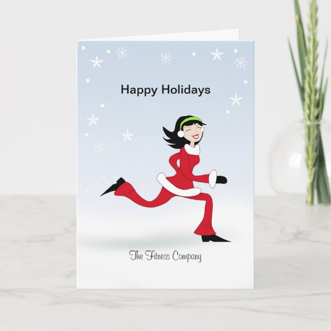 Christmas Retro Girl Runner Fitness Greeting Card (Front)