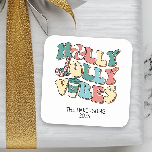  Christmas Retro Holly Jolly Vibes   Square Sticker (Creator Uploaded)