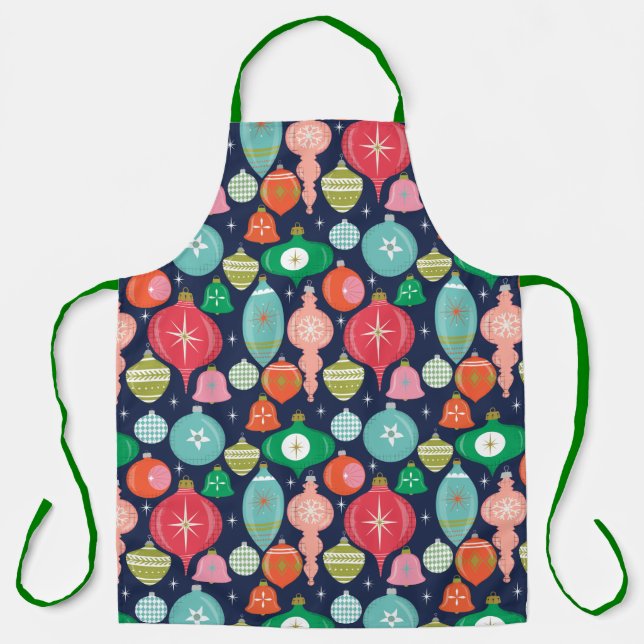 Christmas Retro Ornaments Blue Apron (Front)