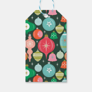Christmas Retro Ornaments Green Gift Tags