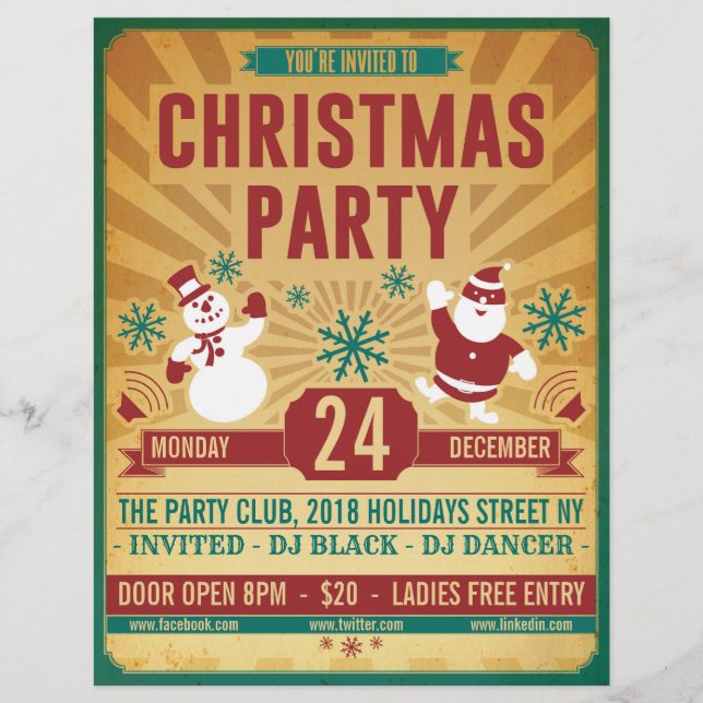 Christmas Retro Party Flyer Custom Letterhead (Front)