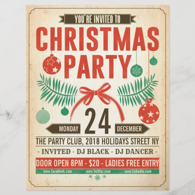Christmas Retro Party Flyer Custom Letterhead (Front)