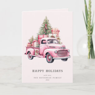 Christmas Retro Pink Truck Family/Corporate Holiday Card