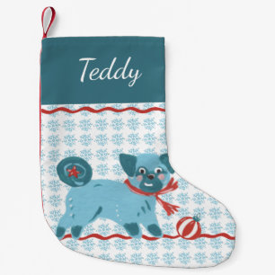 Christmas Retro Pug Dog Cute Vintage Modern Colour Small Christmas Stocking