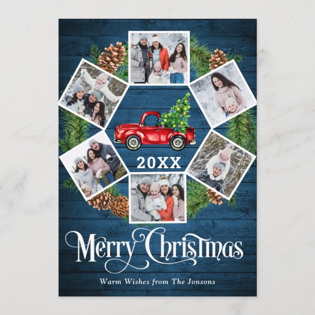 Christmas Retro Red Farm Truck Greeting 6 PHOTO Holiday Card (Front)
