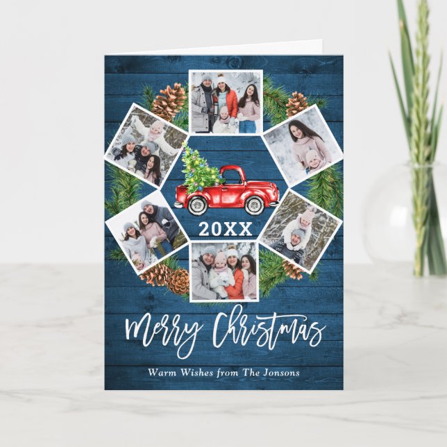 Christmas Retro Red Farm Truck Greeting 6 PHOTO Holiday Card (Front)