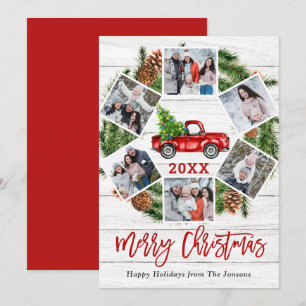 Christmas Retro Red Farm Truck Greeting 6 PHOTO Holiday Card