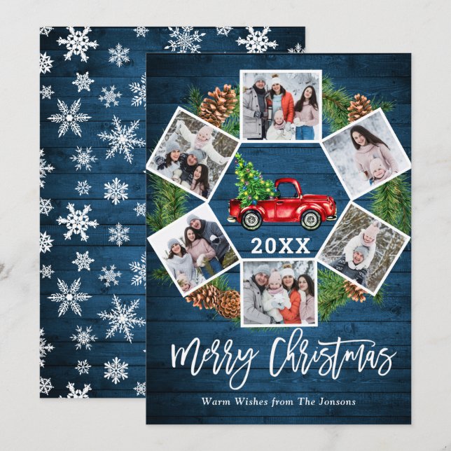 Christmas Retro Red Farm Truck Greeting 6 PHOTO Holiday Card (Front/Back)