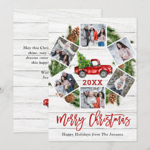 Christmas Retro Red Farm Truck Greeting 6 PHOTO Holiday Card