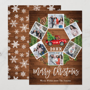Christmas Retro Red Farm Truck Greeting 6 PHOTO Holiday Card