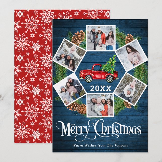 Christmas Retro Red Farm Truck Greeting 6 PHOTO Holiday Card (Front/Back)