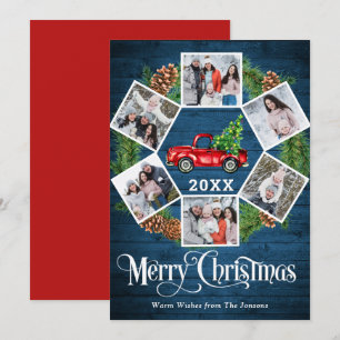 Christmas Retro Red Farm Truck Greeting 6 PHOTO Holiday Card