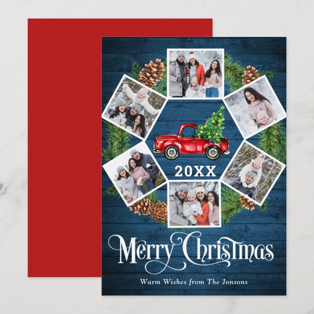 Christmas Retro Red Farm Truck Greeting 6 PHOTO Holiday Card (Front/Back)