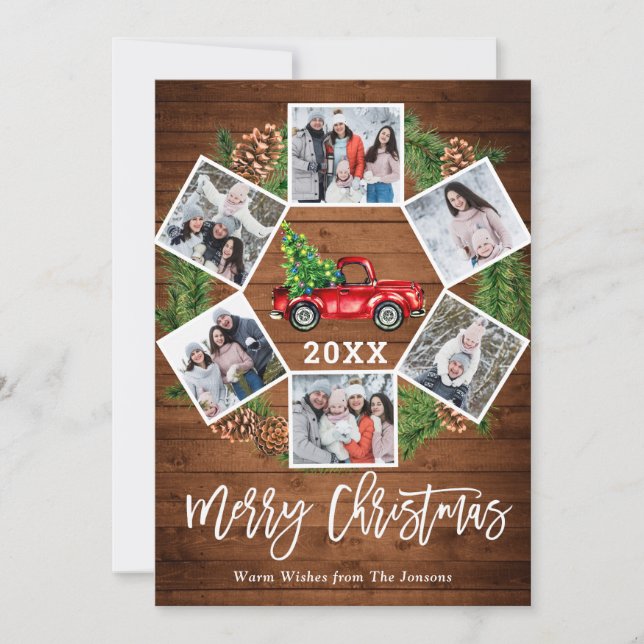 Christmas Retro Red Farm Truck Greeting 6 PHOTO Holiday Card (Front)