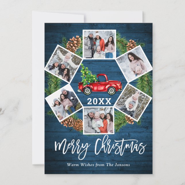 Christmas Retro Red Farm Truck Greeting 6 PHOTO Holiday Card (Front)