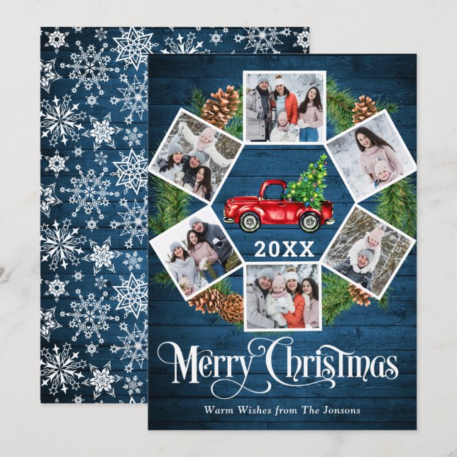 Christmas Retro Red Farm Truck Greeting 6 PHOTO Holiday Card (Front/Back)