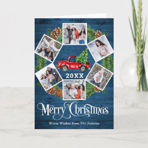 Christmas Retro Red Farm Truck Greeting 6 PHOTO Holiday Card