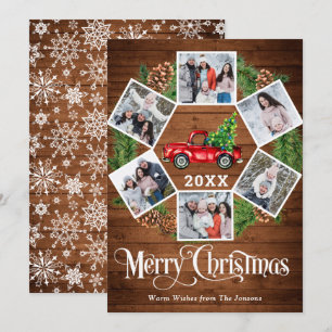 Christmas Retro Red Farm Truck Greeting 6 PHOTO Holiday Card