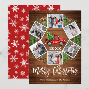 Christmas Retro Red Farm Truck Greeting 6 PHOTO Holiday Card