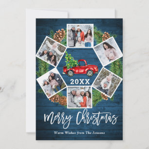 Christmas Retro Red Farm Truck Greeting 6 PHOTO Holiday Card