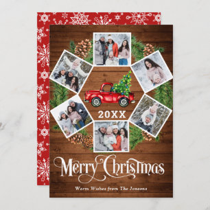 Christmas Retro Red Farm Truck Greeting 6 PHOTO Holiday Card