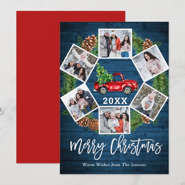 Christmas Retro Red Farm Truck Greeting 6 PHOTO Holiday Card (Front/Back)
