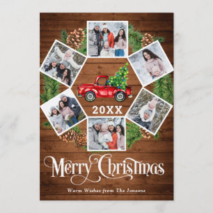 Christmas Retro Red Farm Truck Greeting 6 PHOTO Holiday Card