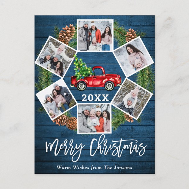 Christmas Retro Red Farm Truck Greeting 6 Photo Postcard (Front)