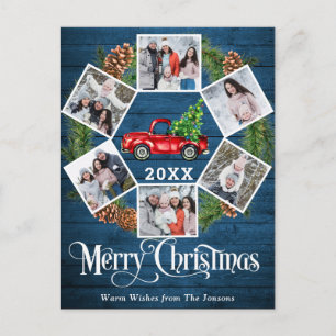 Christmas Retro Red Farm Truck Greeting 6 Photo Postcard