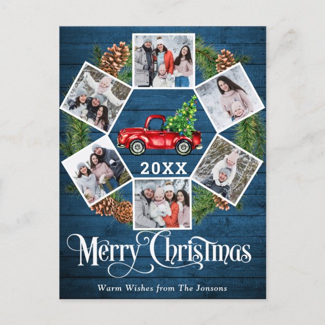 Christmas Retro Red Farm Truck Greeting 6 Photo Postcard (Front)