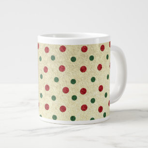 Christmas Retro Red Green Dots Pattern Large Coffee Mug