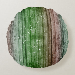 Christmas Retro Red Green Rustic Wood Texture Round Cushion