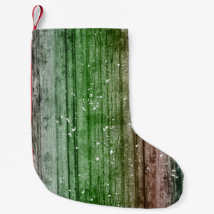 Christmas Retro Red Green Rustic Wood Texture  Small Christmas Stocking
