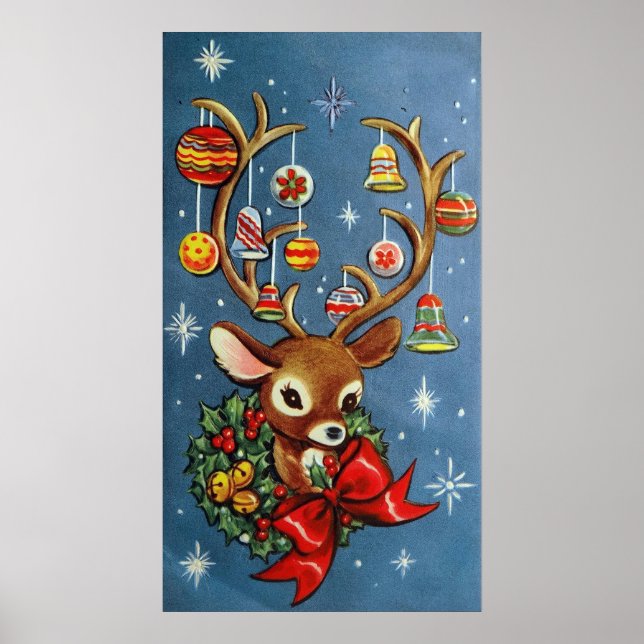 Christmas retro reindeer Holiday Vintage poster (Front)