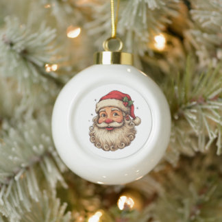 Christmas Retro Santa Hat Smiling Face Curly Beard Ceramic Ball Christmas Ornament