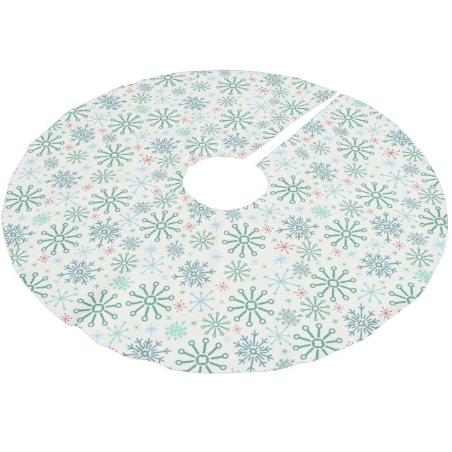 Christmas Retro Snowflakes Pattern Cream or Custom Brushed Polyester Tree Skirt (Angled)